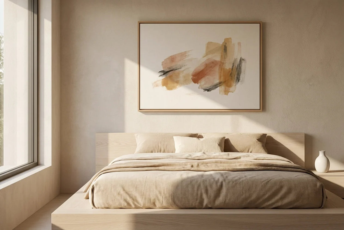 Professional header image for educational tutorial: Above the Bed: A Practical Guide to Choosing and Sizing W...